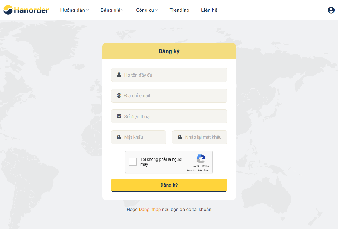 Đăng ký tài khoản tại HanOrder.vn
