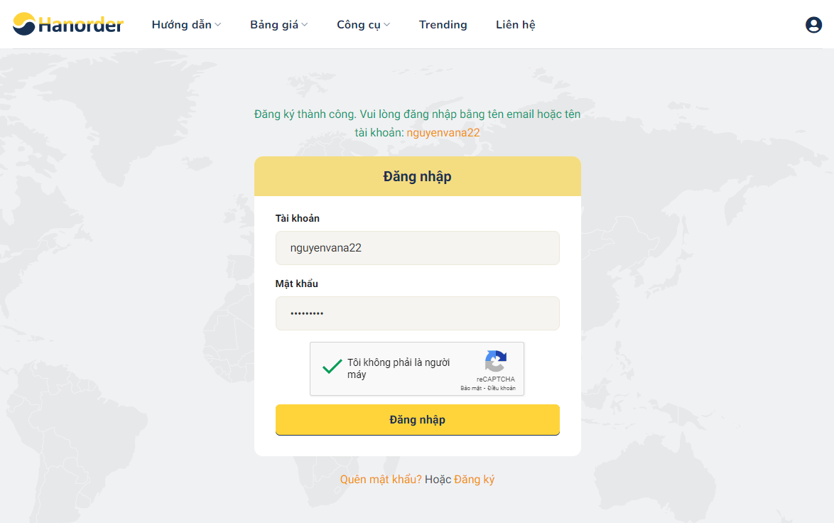 Đăng nhập tại HanOrder.vn